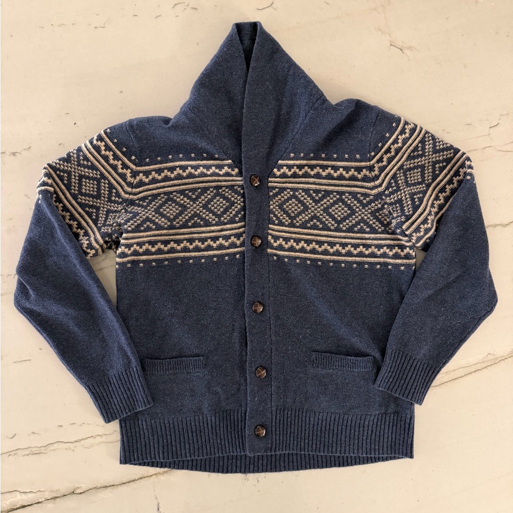 J.Crew Men's Navy Blue Lambswool Shawl Collar Knit Cardigan Sweater Size Large
